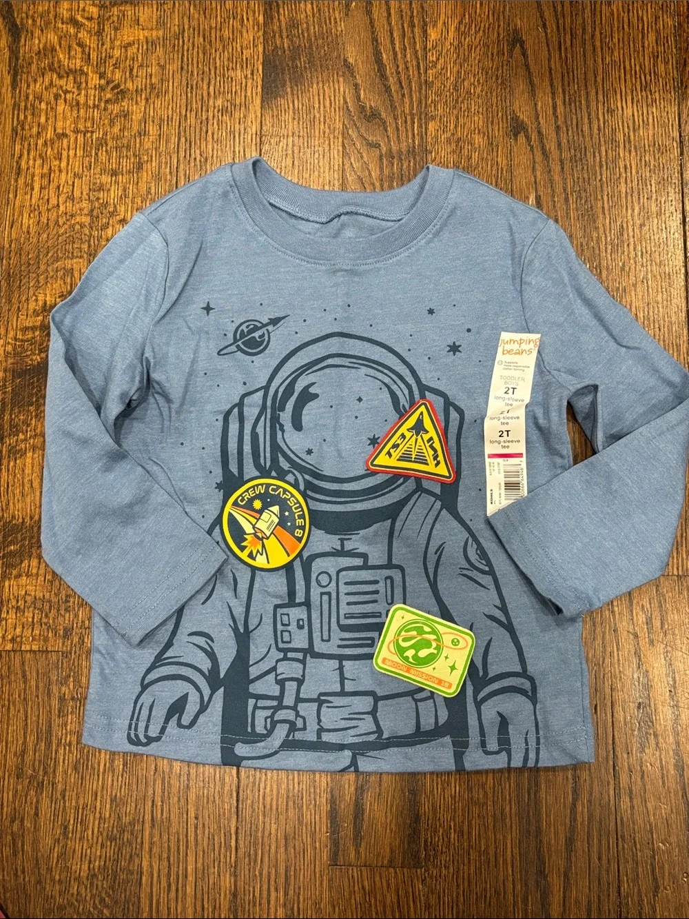 jumping beans Light Blue Long Sleeve Astronaut Patch Graphic Tee size 2T